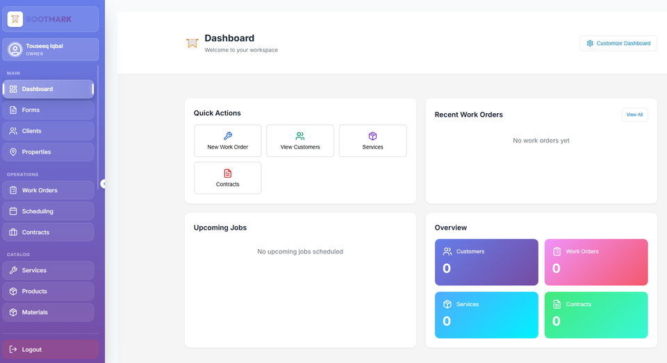 BOOTMARK Dashboard - Work Orders & Scheduling