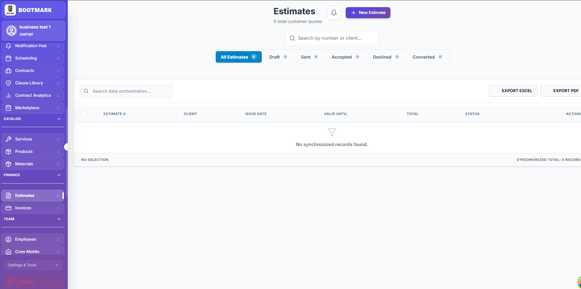 Estimates from draft through sent, accepted and converted